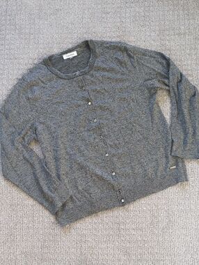 NWOT Calvin Klein Classic Heather Grey Cardigan w/Metallic Silver Buttons, Sz XL